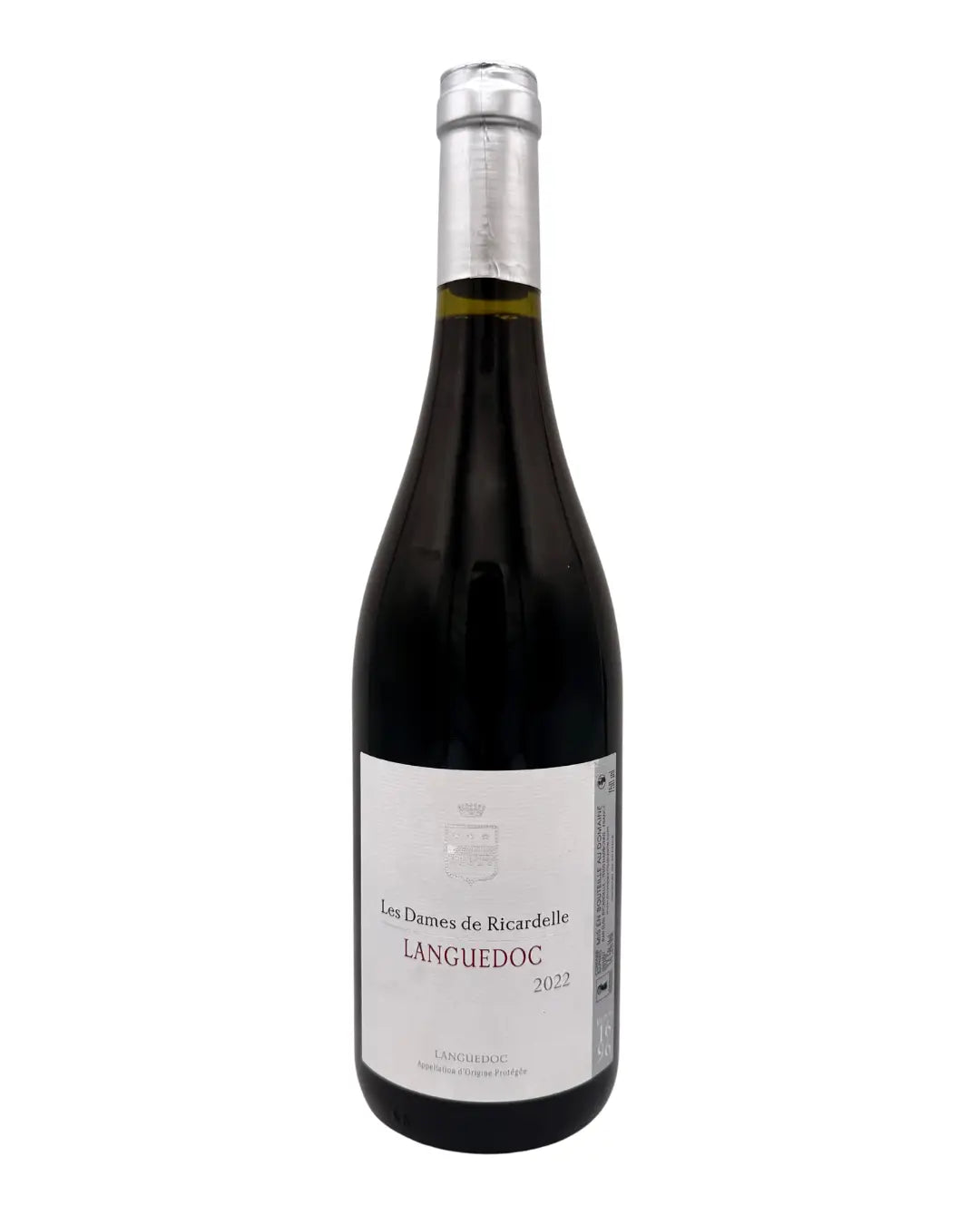 Bottle of Les Dames de Ricardelle red wine from Languedoc, France, a blend of Carignan, Grenache, Syrah, and Mourvèdre.