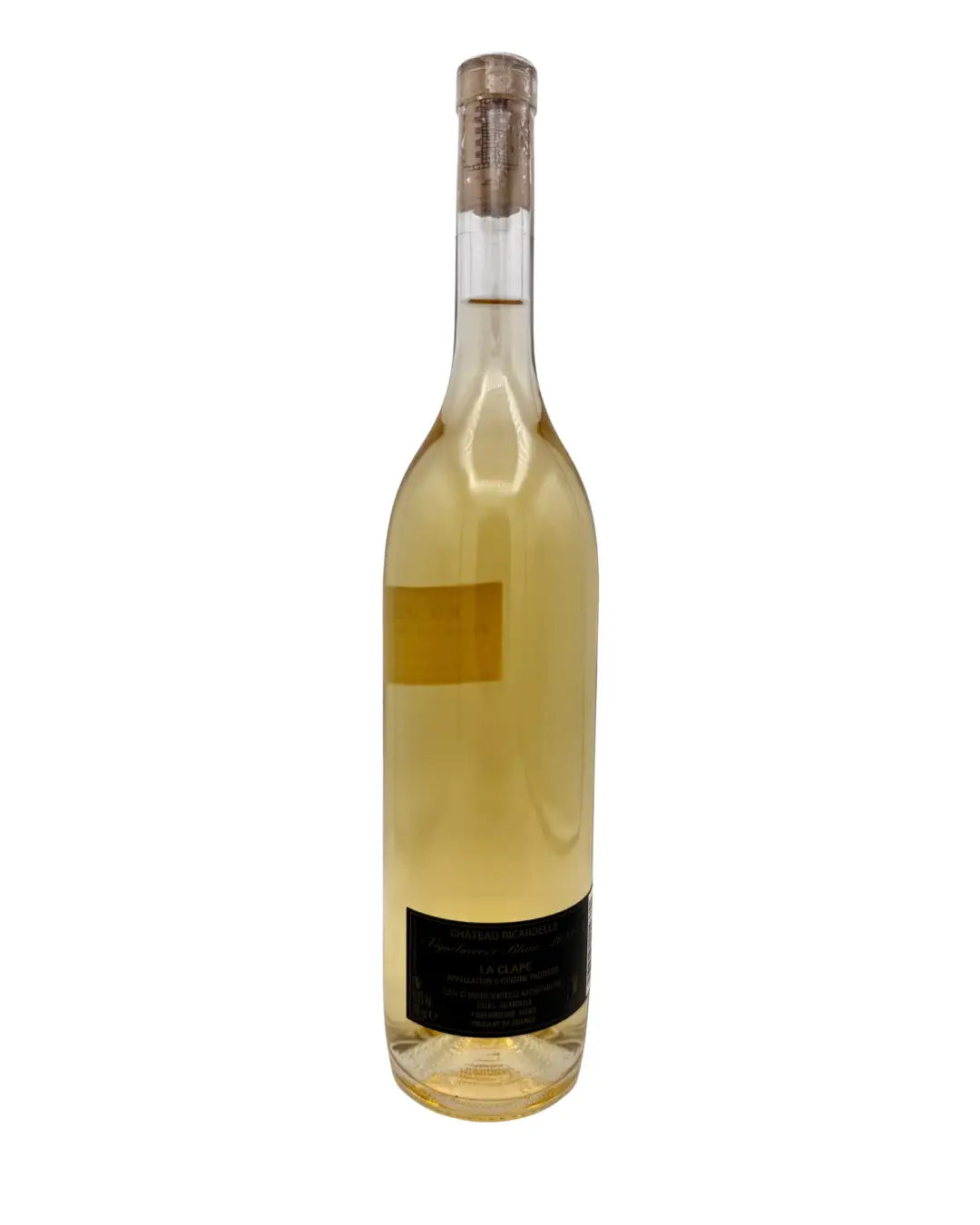Bottle of La Clape Vignelacroix white wine from Languedoc, France, a blend of Bourboulenc, Roussanne, Picpoul, and Vermentino, aged briefly in oak.