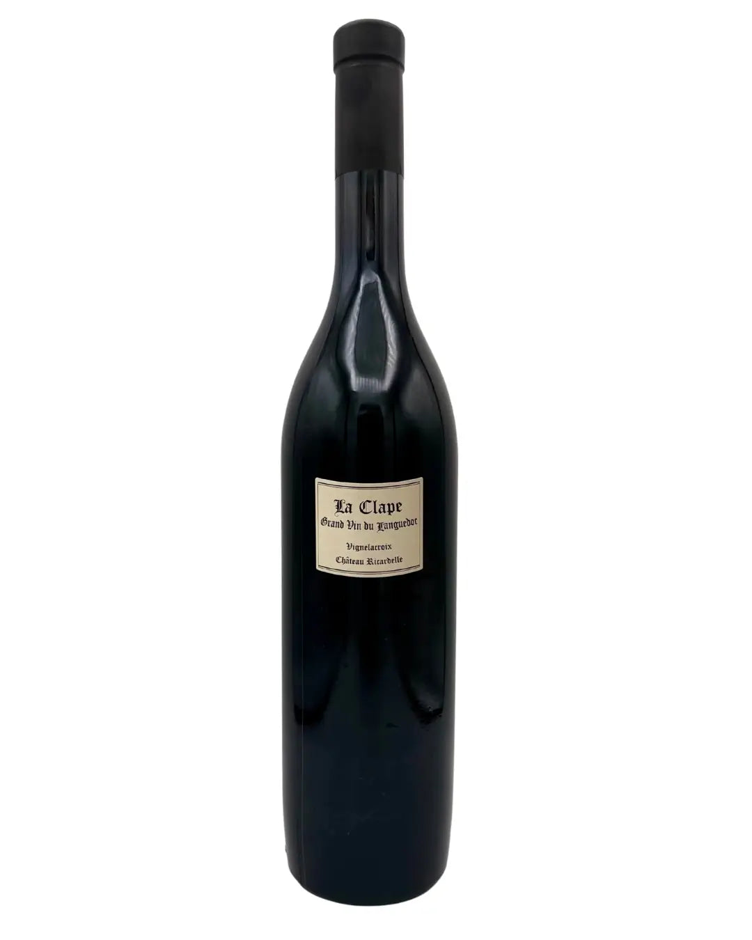Bottle of Vignelacroix La Clape red wine from Languedoc, France, barrel aged and made from Grenache, Syrah, and Carignan.